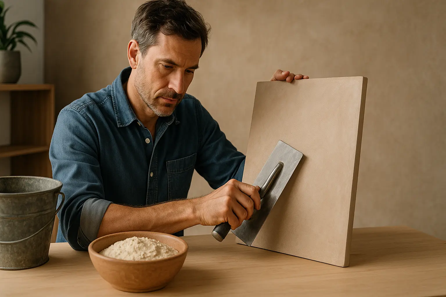 Artisan préparant du tadelakt