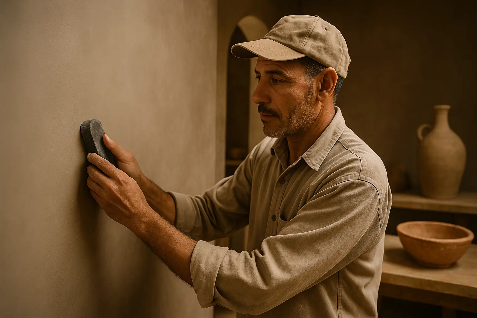 Artisans au travail sur tadelakt