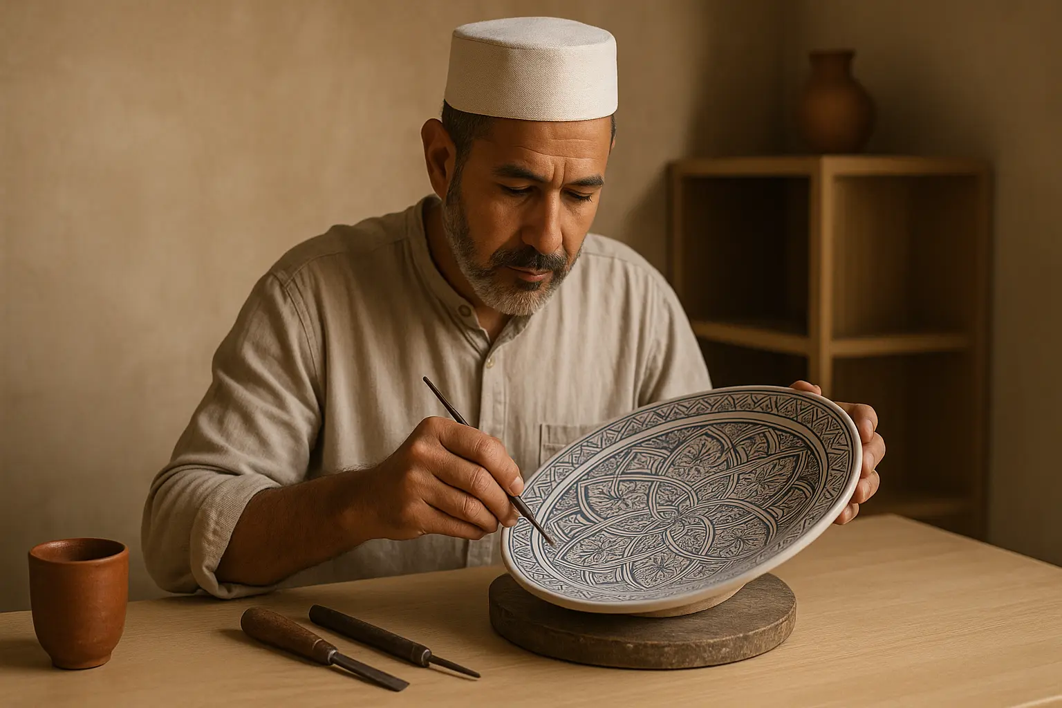 Artisan marocain polissant tadelakt