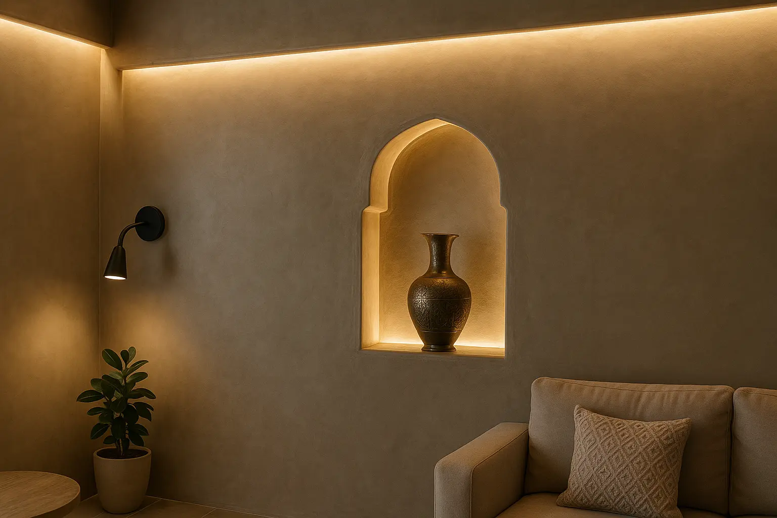 Mur tadelakt éclairé par LED