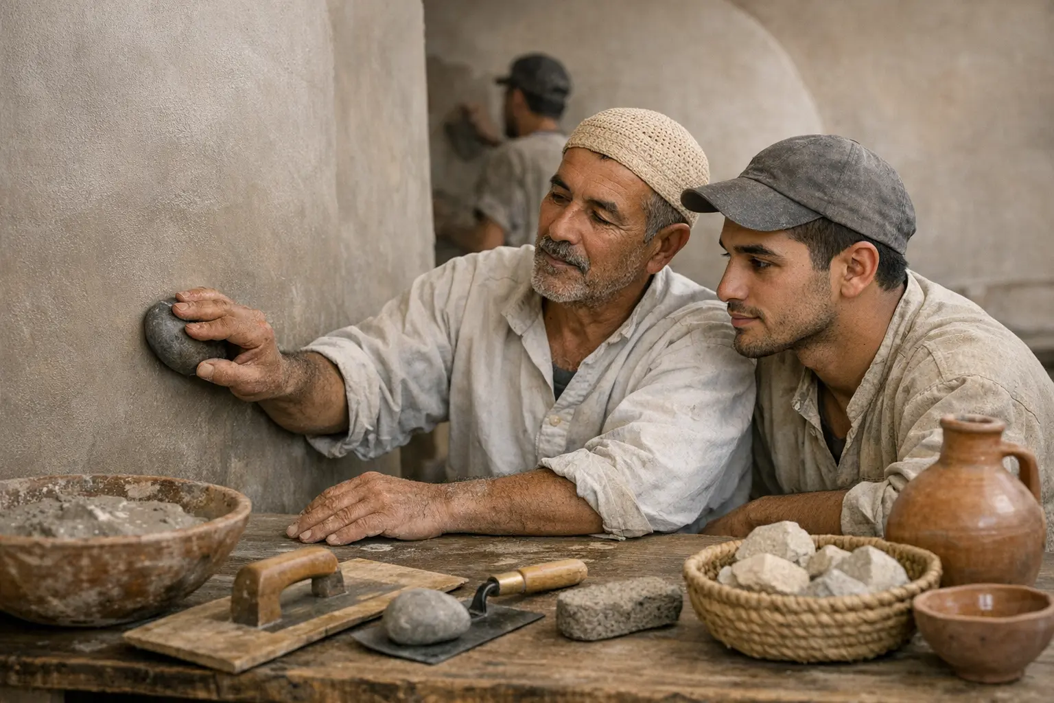 Artisan appliquant le tadelakt