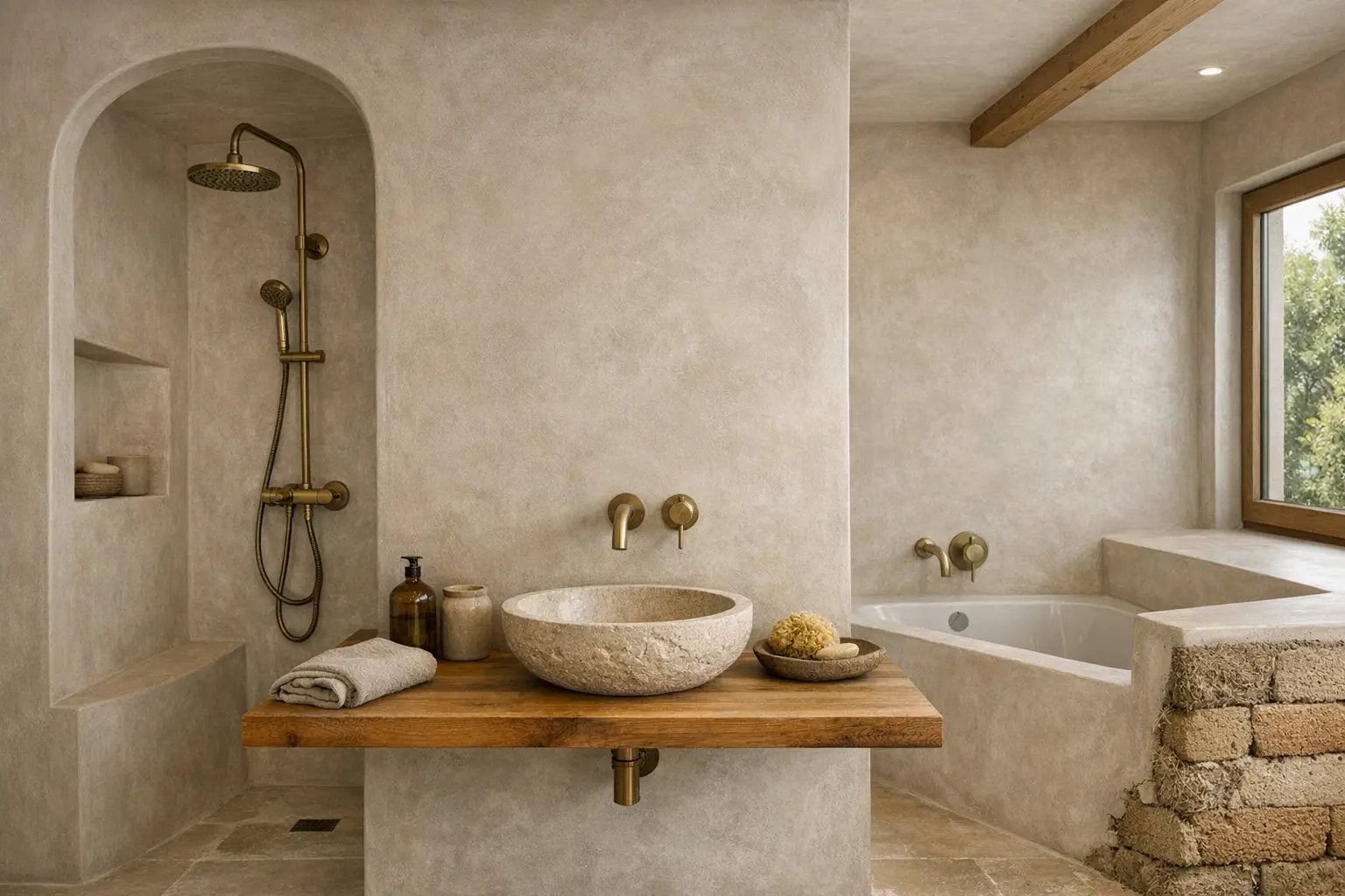 Mur de salle de bain en tadelakt