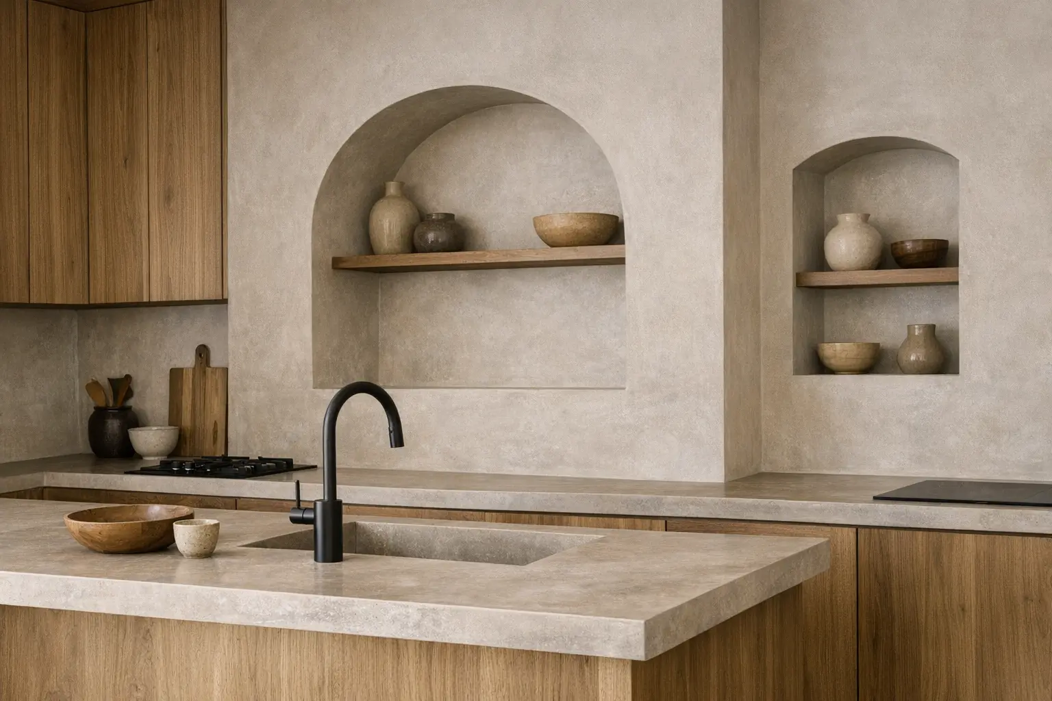 Cuisine lumineuse avec cr&eacute;dence en tadelakt