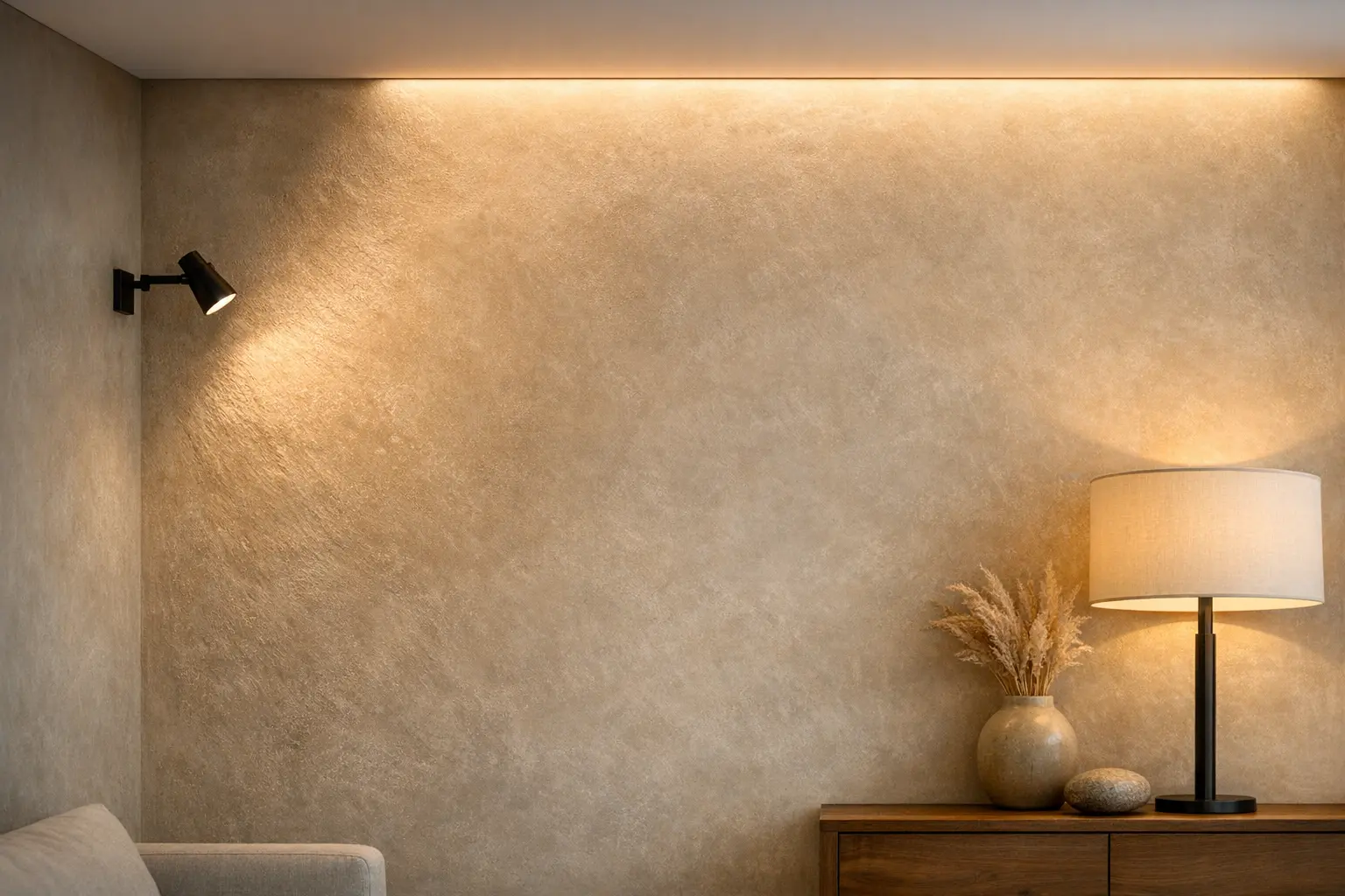 Mur tadelakt mis en lumi&egrave;re