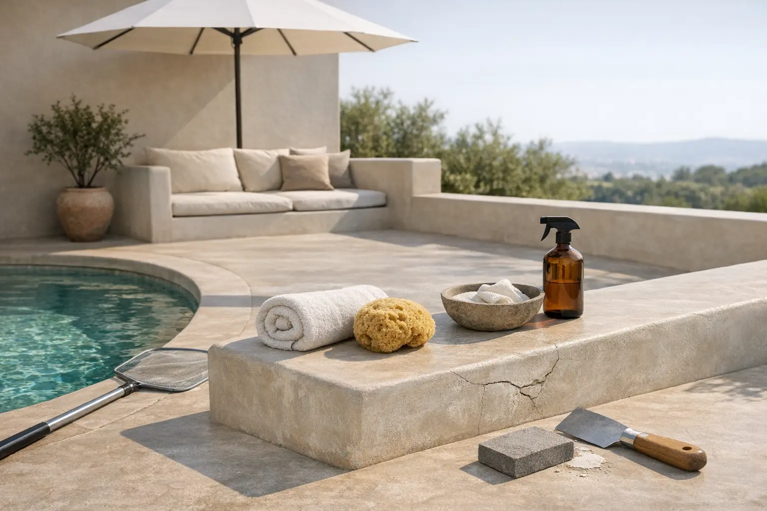 Nettoyage d&rsquo;un tadelakt ext&eacute;rieur