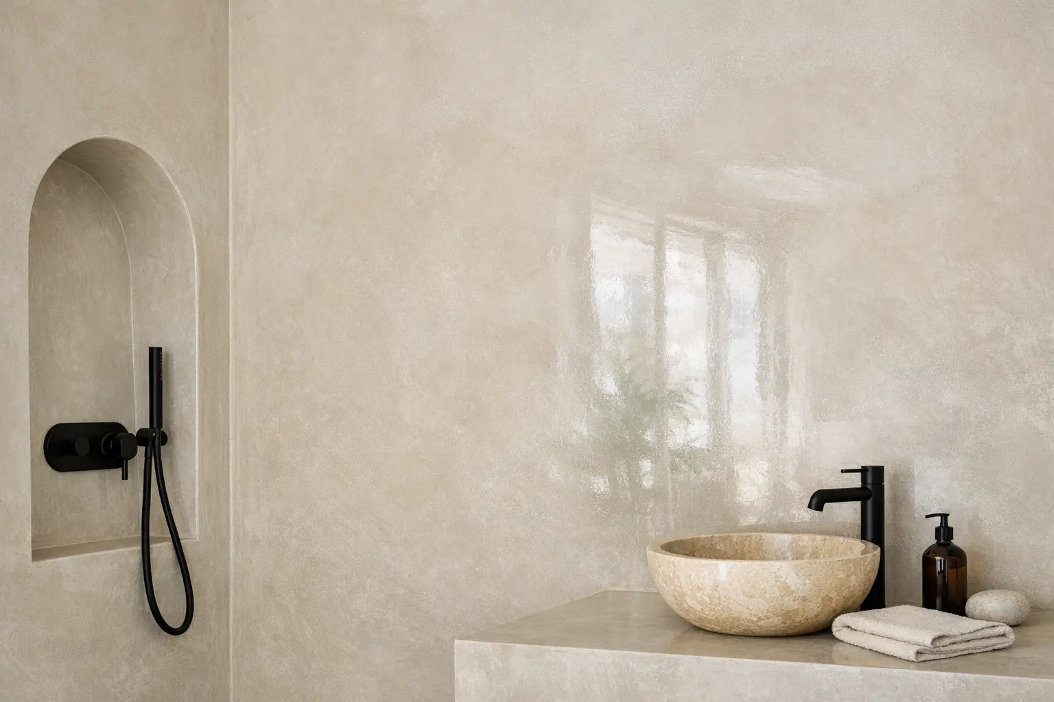 Effet miroir sur mur tadelakt