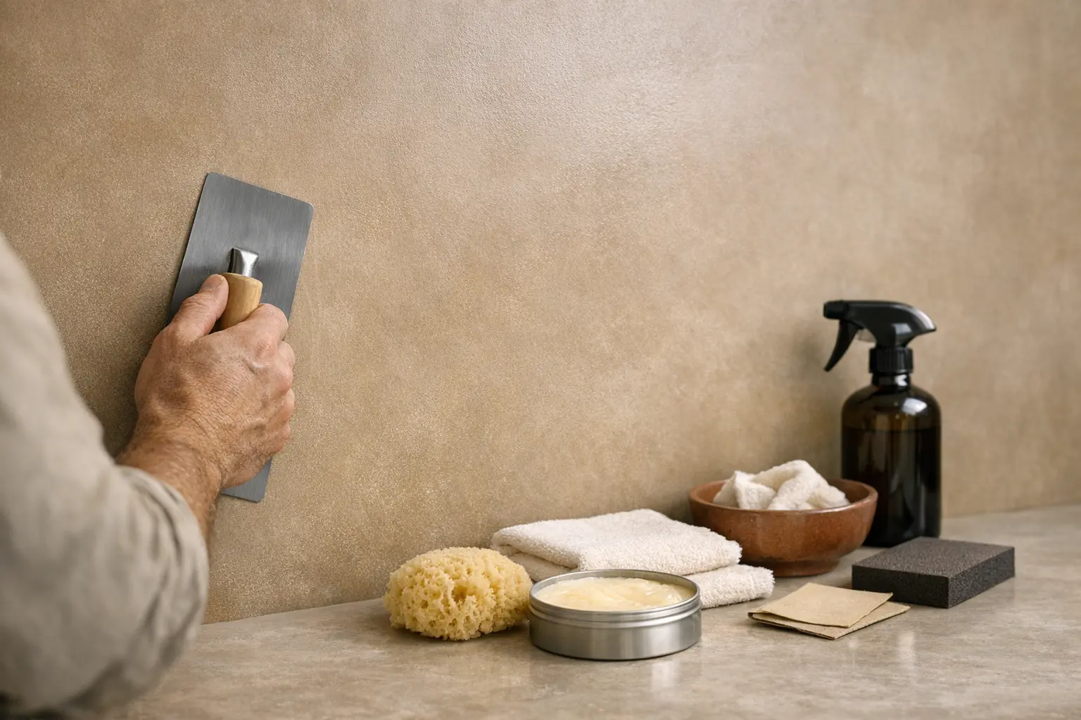 Application du tadelakt color&eacute;