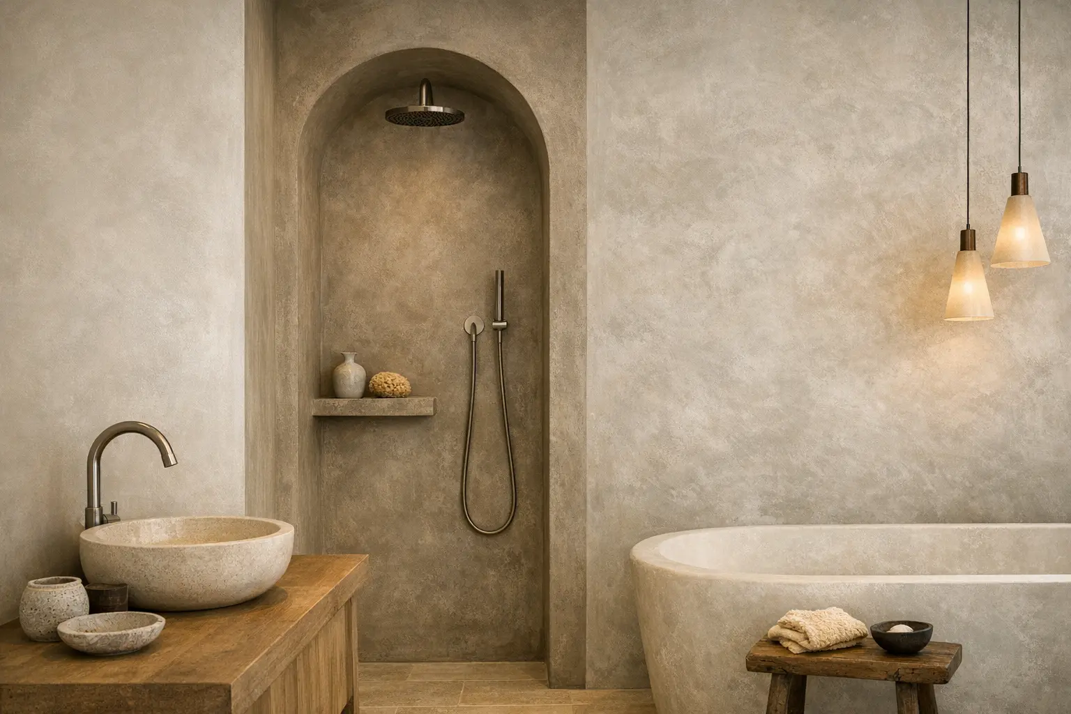 Mur en tadelakt finition satin&eacute;e