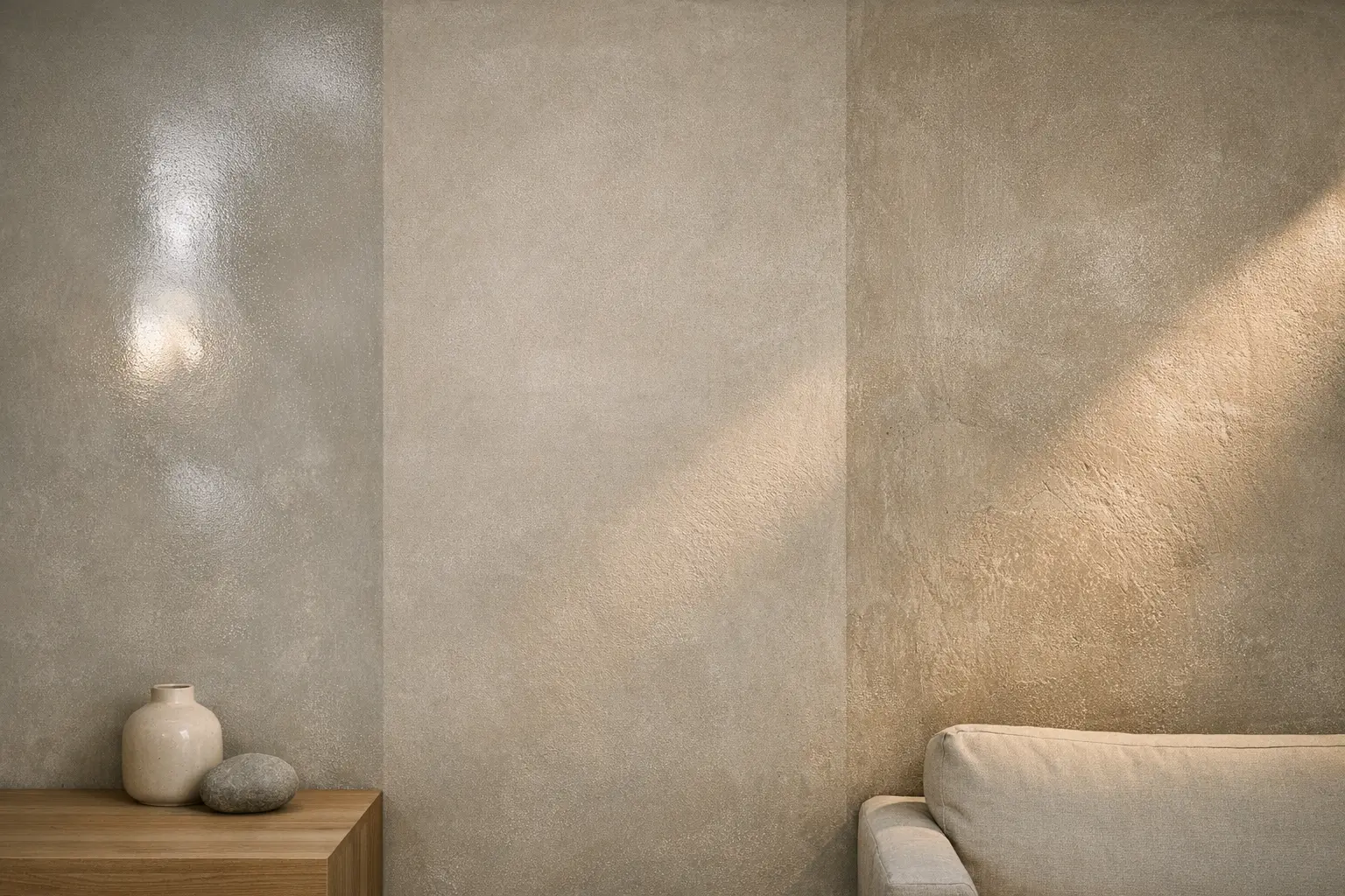 Mur tadelakt sous &eacute;clairage