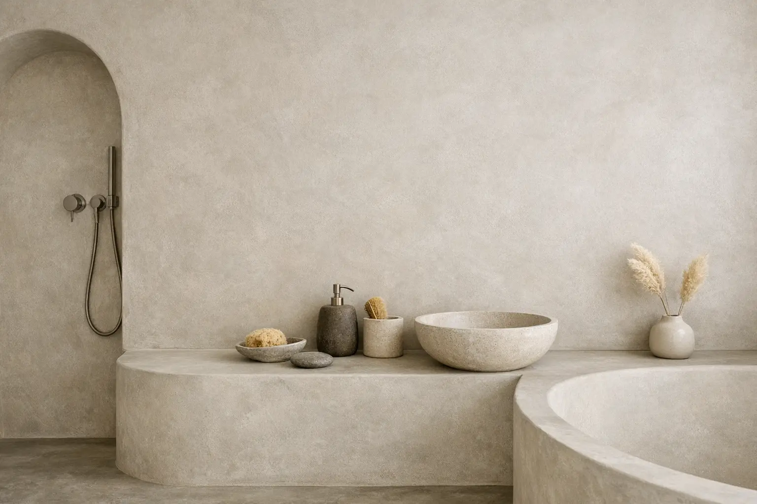 Salle minimaliste en tadelakt clair