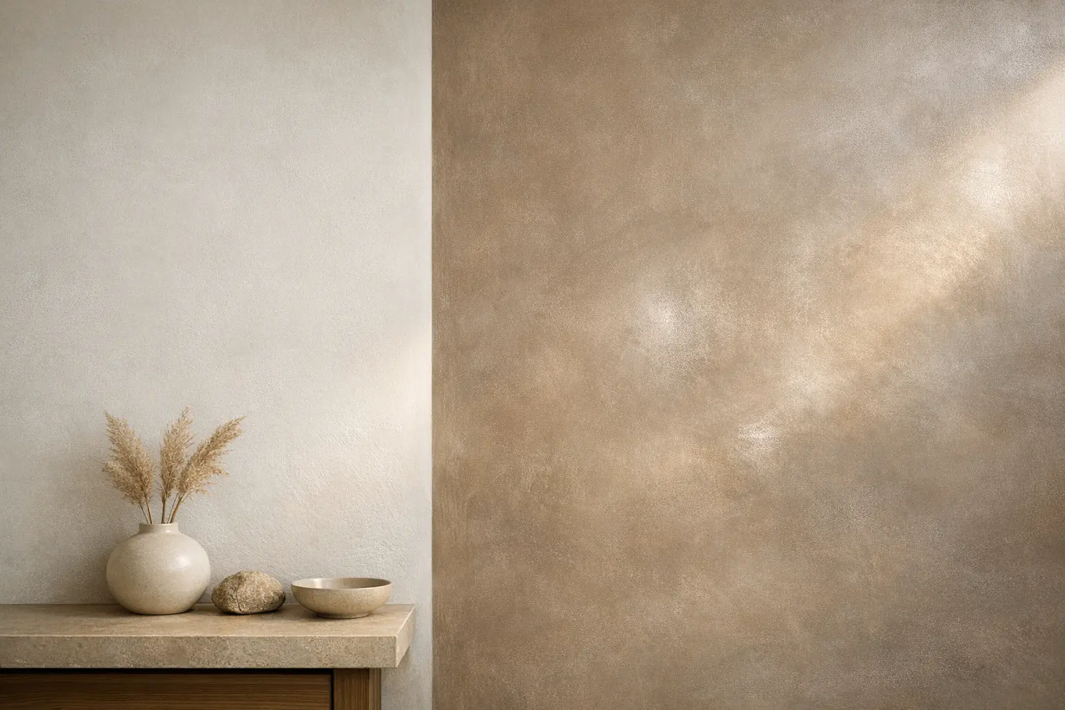 Mur en tadelakt sous lumi&egrave;re