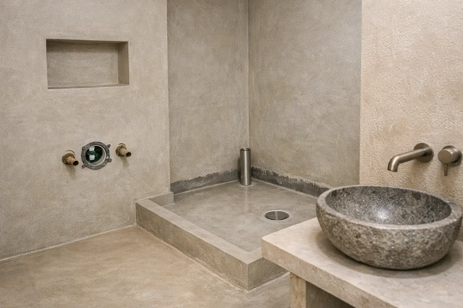 Mur r&eacute;nov&eacute; en tadelakt &eacute;tanche