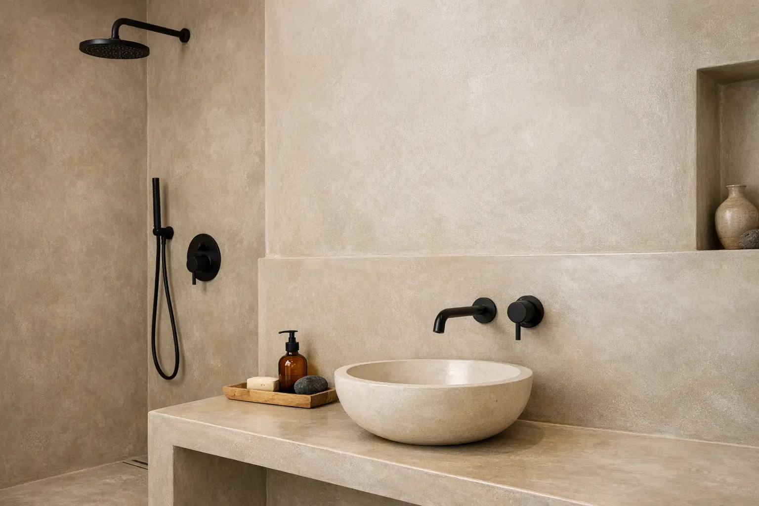 Mur en tadelakt dans une salle de bain