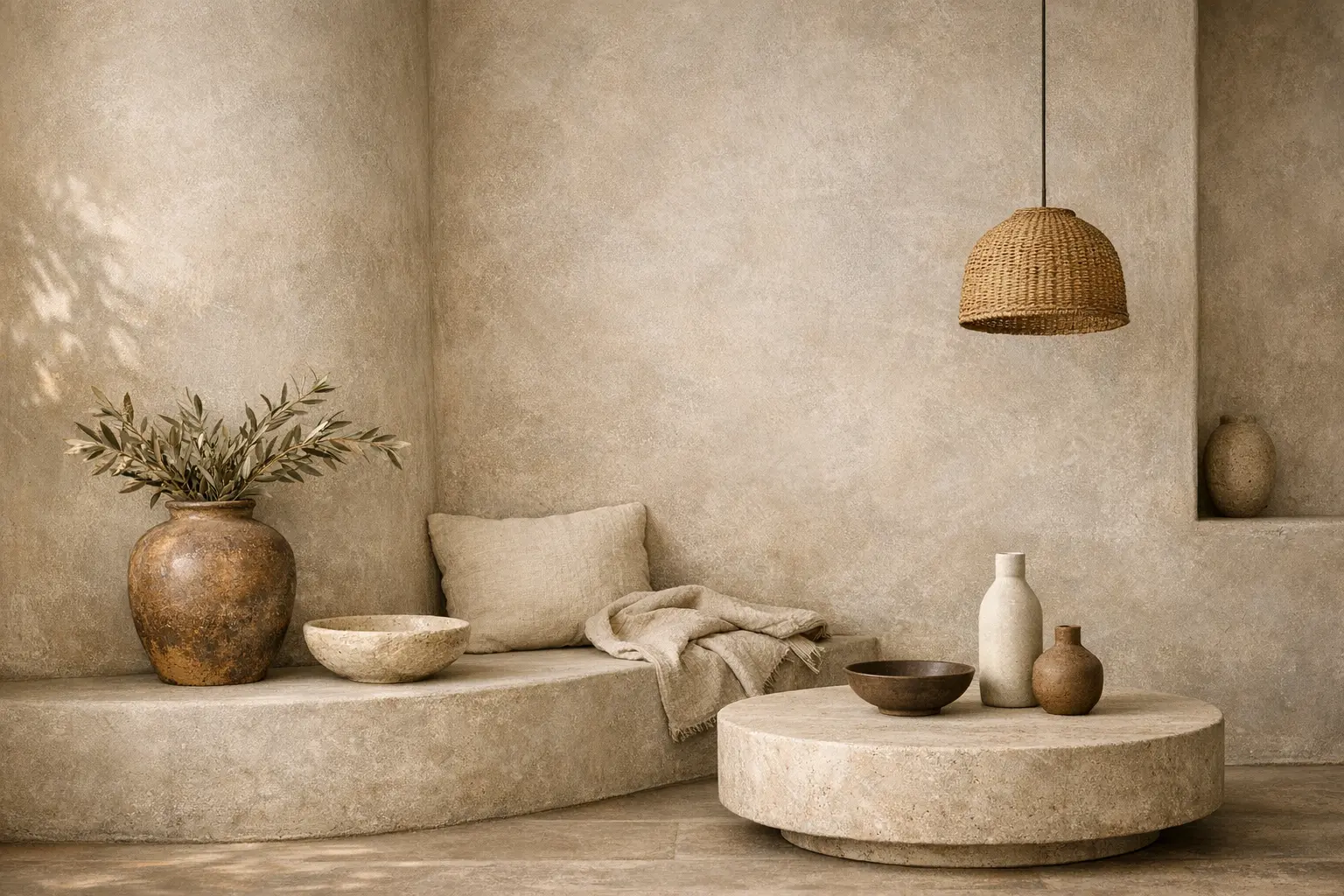 Mur textur&eacute; en tadelakt naturel