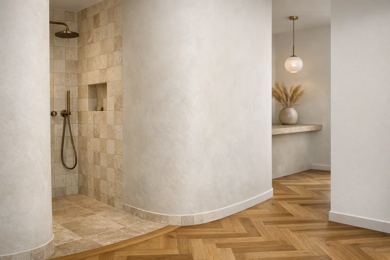 Jonction &eacute;l&eacute;gante tadelakt carrelage