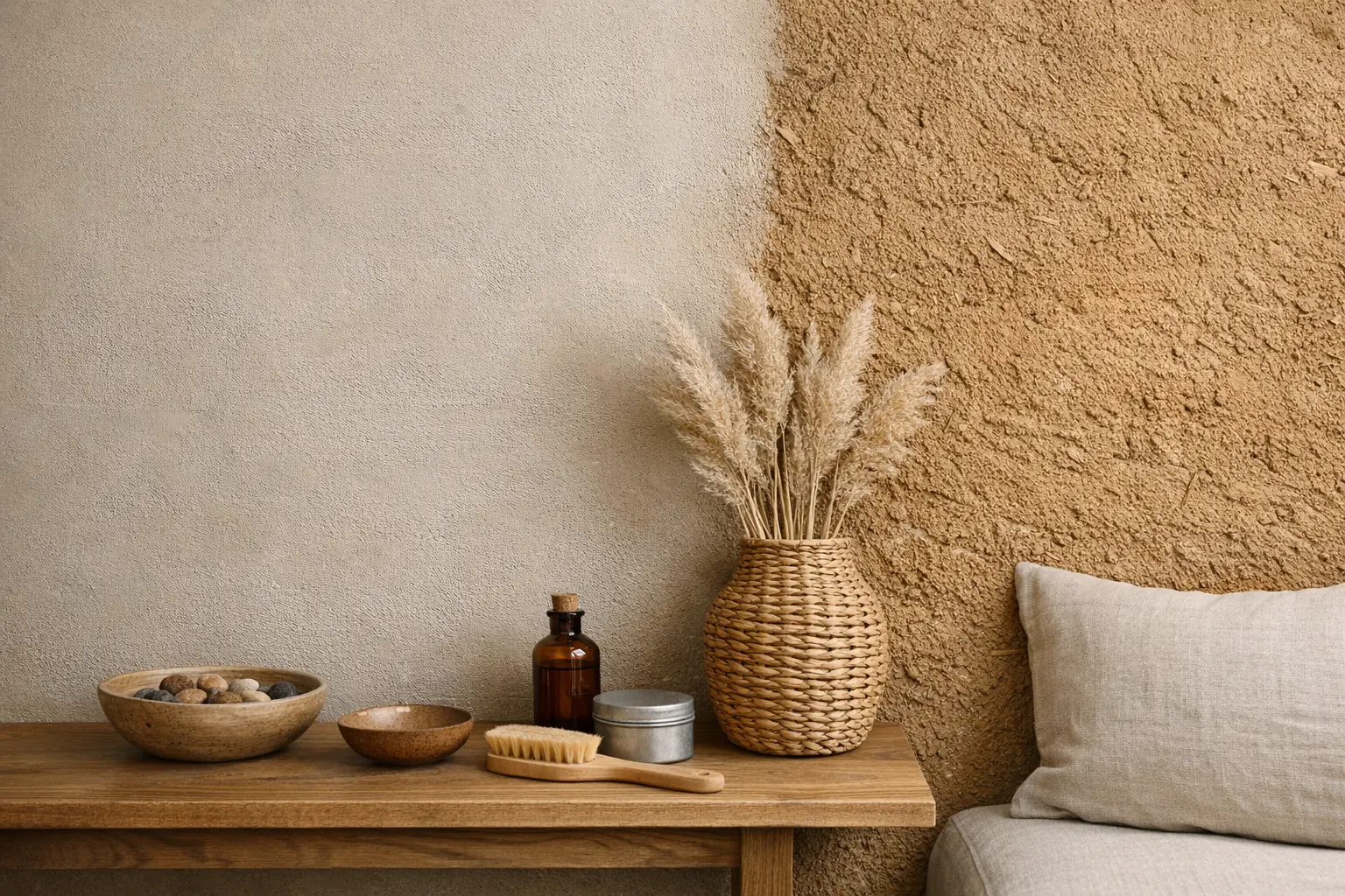 Mur d&eacute;cor&eacute; avec enduit naturel