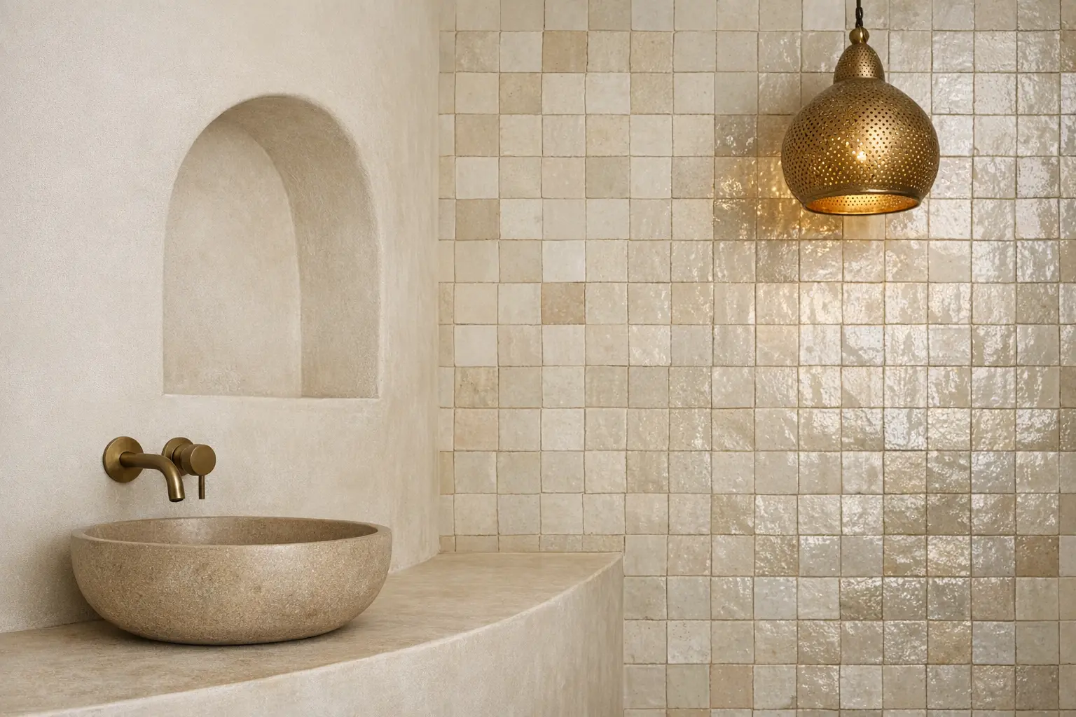 Mur associant tadelakt et zellige