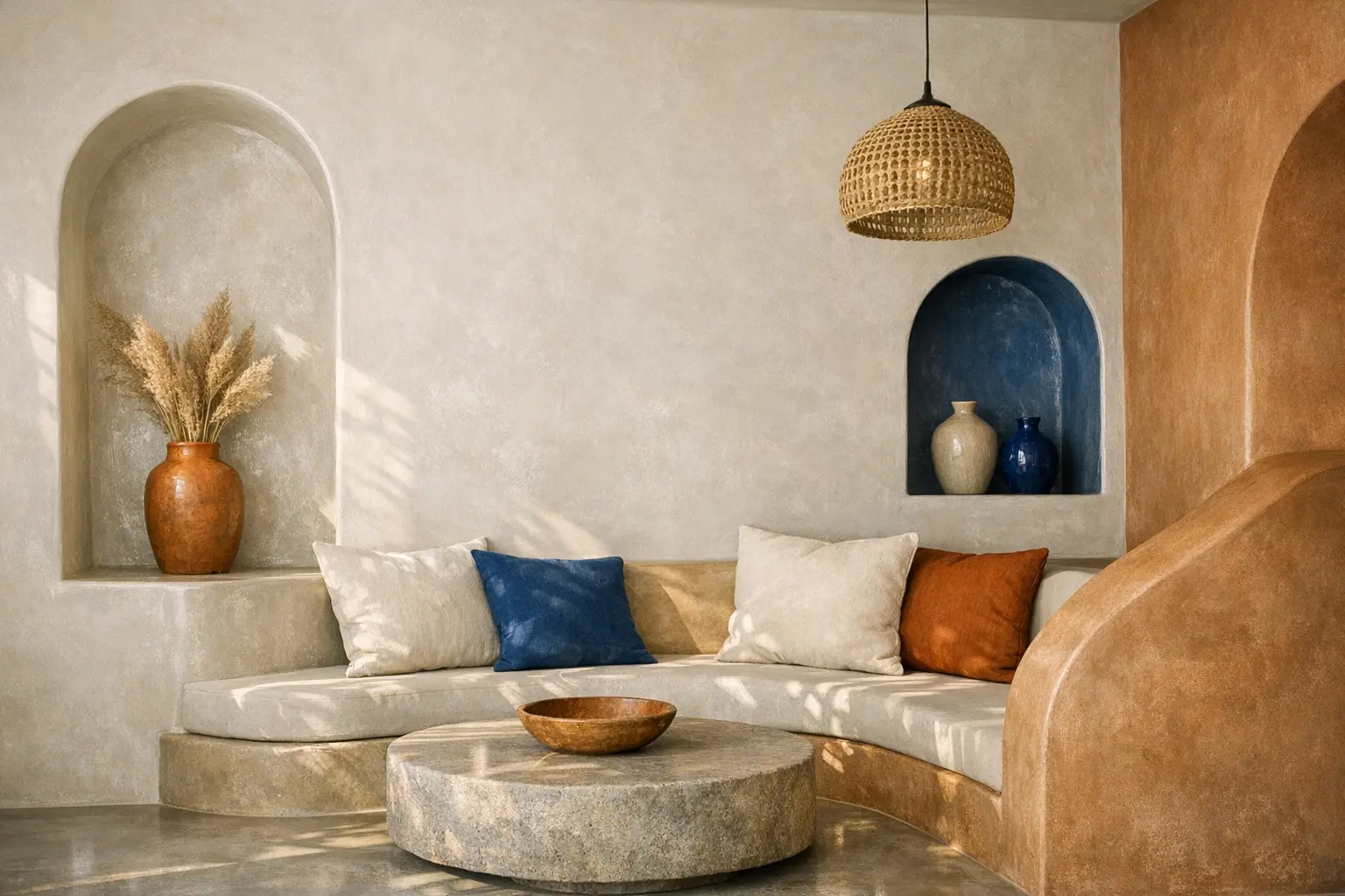 Mur en tadelakt tons m&eacute;diterran&eacute;ens