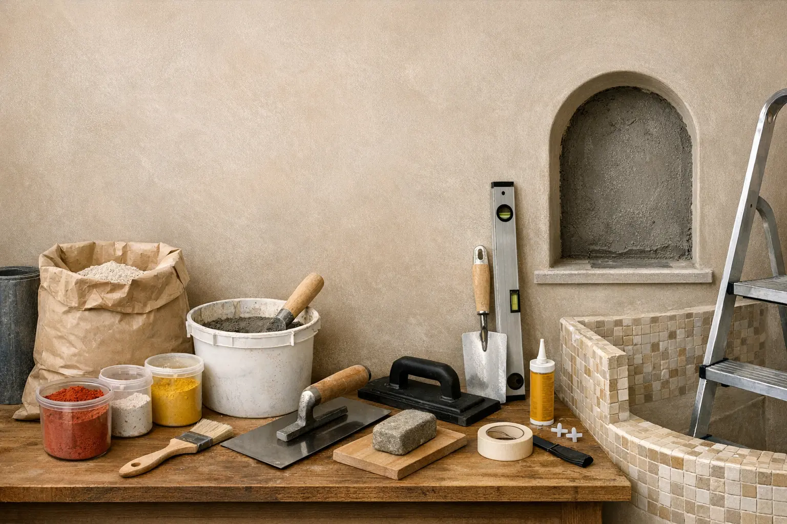 Chantier avec murs en tadelakt