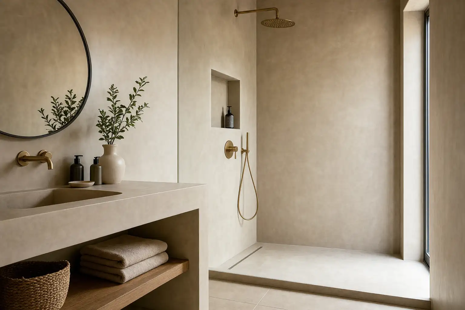 Douche Tadelakt et carrelage