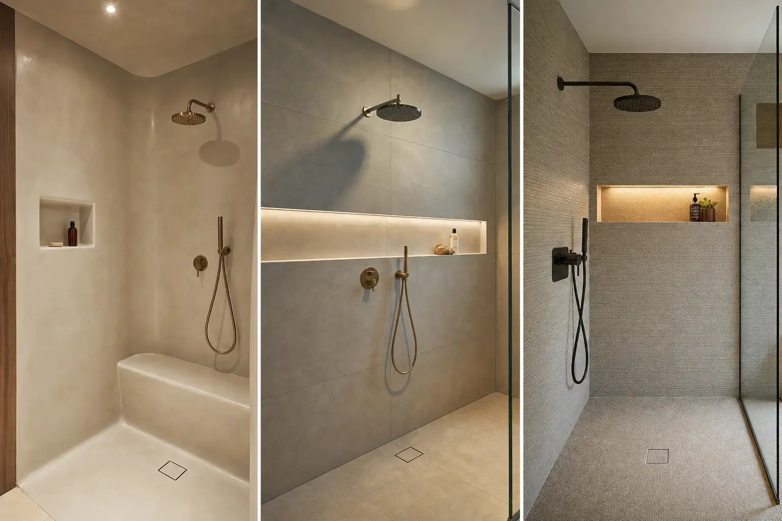 Douche tadelakt et carrelage